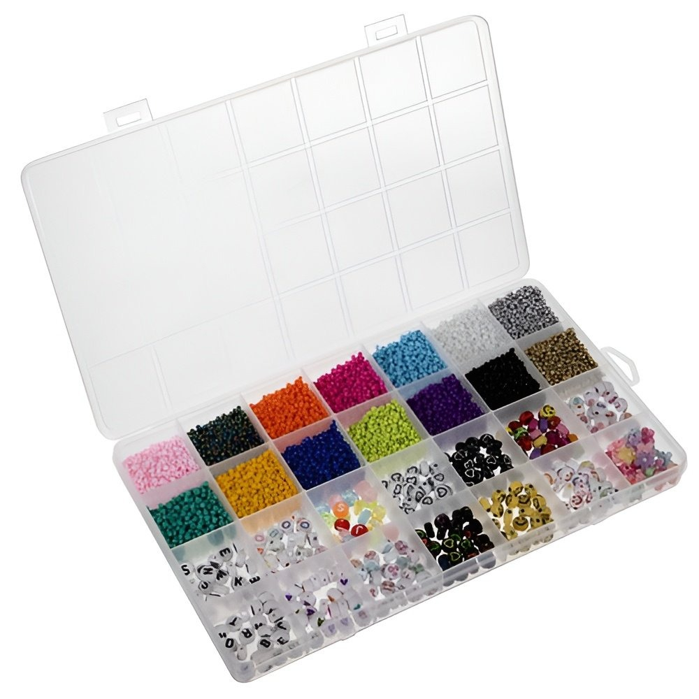 Kit de confectionare bratari, 28 tipuri margele, 10.000 piese, rola cu fir, mini brelocuri, foarfeca, 23x11x2 cm - Multicolor [2]