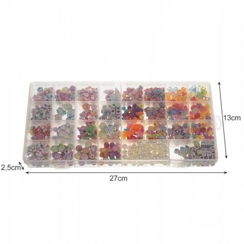 Kit de confectionare bratari, 30 tipuri de margele, 900 piese, rola cu fir, mini brelocuri, foarfeca, 27x13x2.5 cm - Multicolor [2]