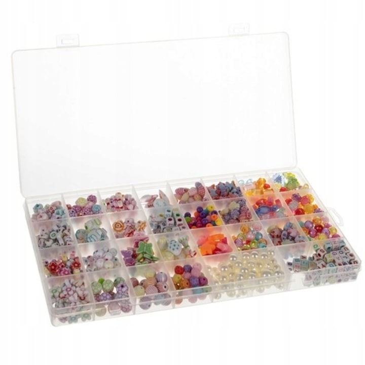 Kit de confectionare bratari, 30 tipuri de margele, 900 piese, rola cu fir, mini brelocuri, foarfeca, 27x13x2.5 cm - Multicolor [5]