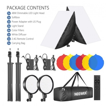 Kit foto studio,2 lumini softbox,2 panouri LED 48W,6 filtre de culoare + geanta transport [8]
