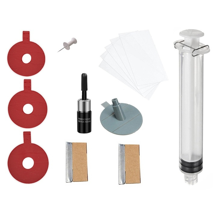 Kit de reparatii pentru parbriz auto, 14 piese, pentru indepartarea aschiilor si zgarieturilor minore, protectie impotriva fisurilor ulterioare [8]