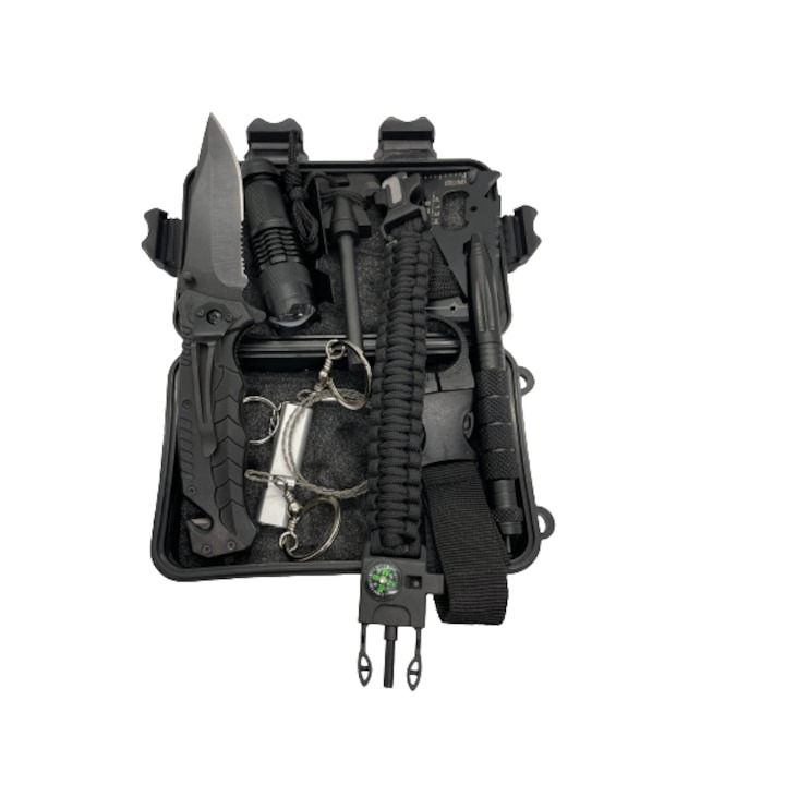 Kit de supravietuire, multifunctional, 9in1, ideal pentru pentru camping, drumetii, 11 x 16.5 x 5 cm, negru [3]
