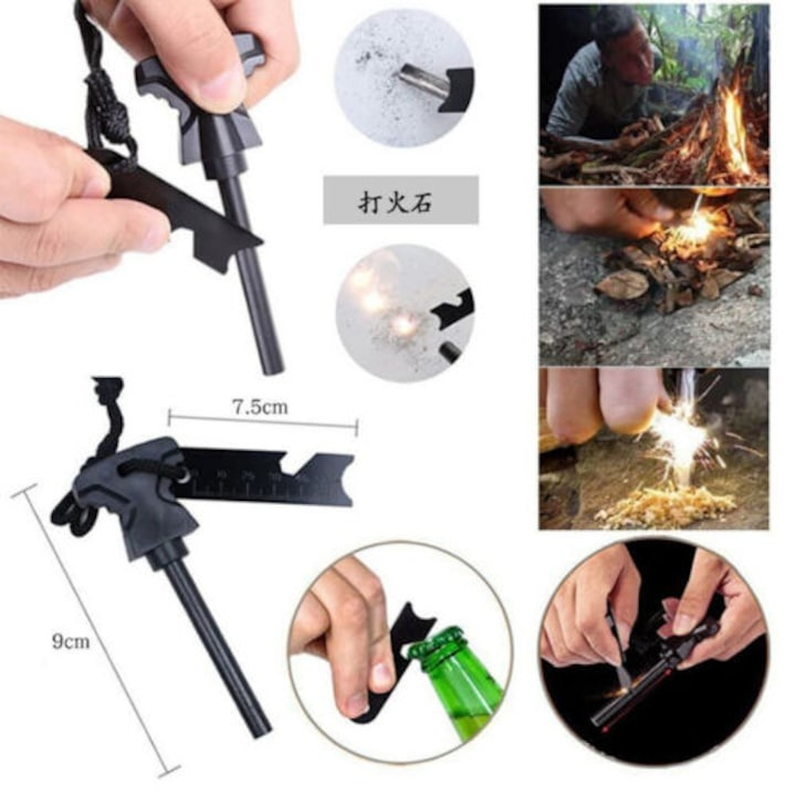 Kit de supravietuire, multifunctional, ideal pentru pentru excursii, camping, drumetii, pescuit, vanatoare, negru [6]
