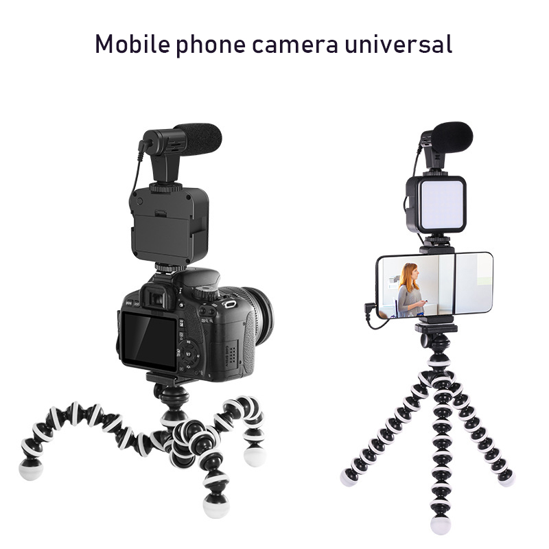 Kit de vlogging pentru telefon camera, trepied flexibil, panou LED, suport telefon, microfon si telecomanda [5]