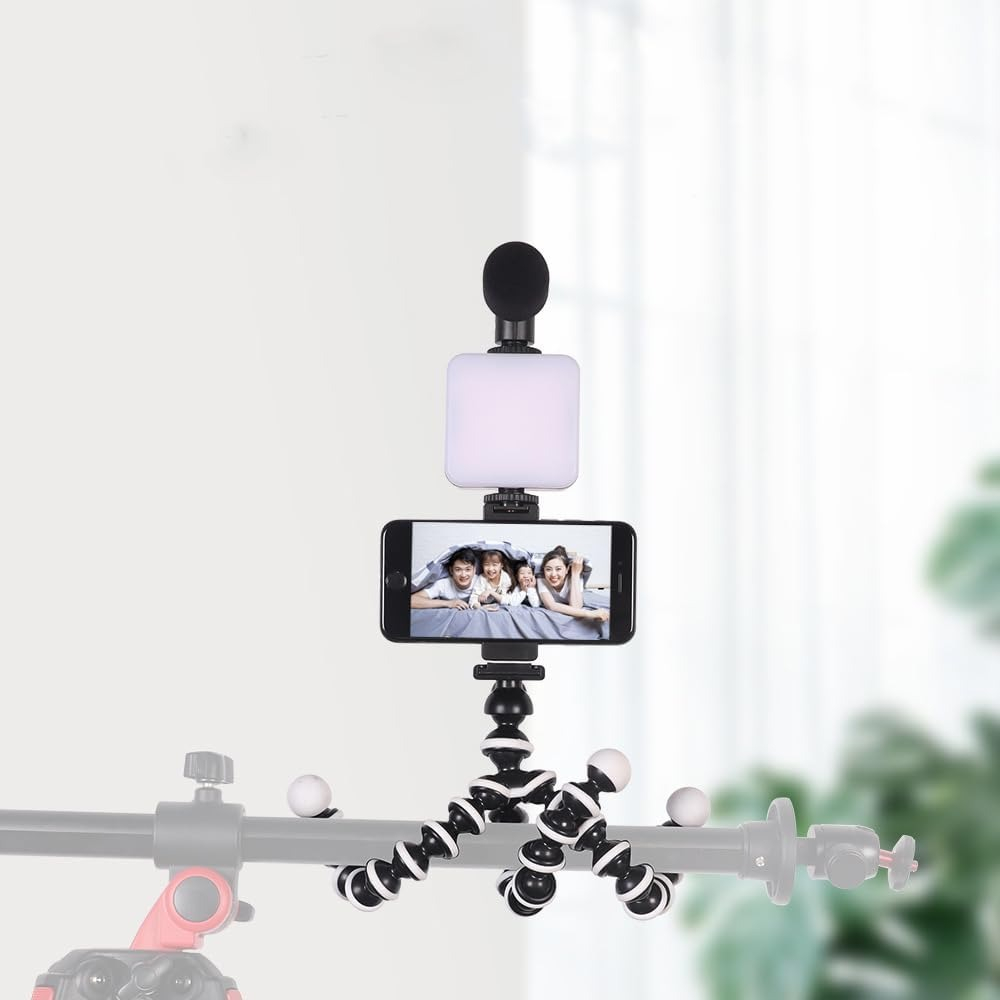 Kit de vlogging pentru telefon camera, trepied flexibil, panou LED, suport telefon, microfon si telecomanda [9]