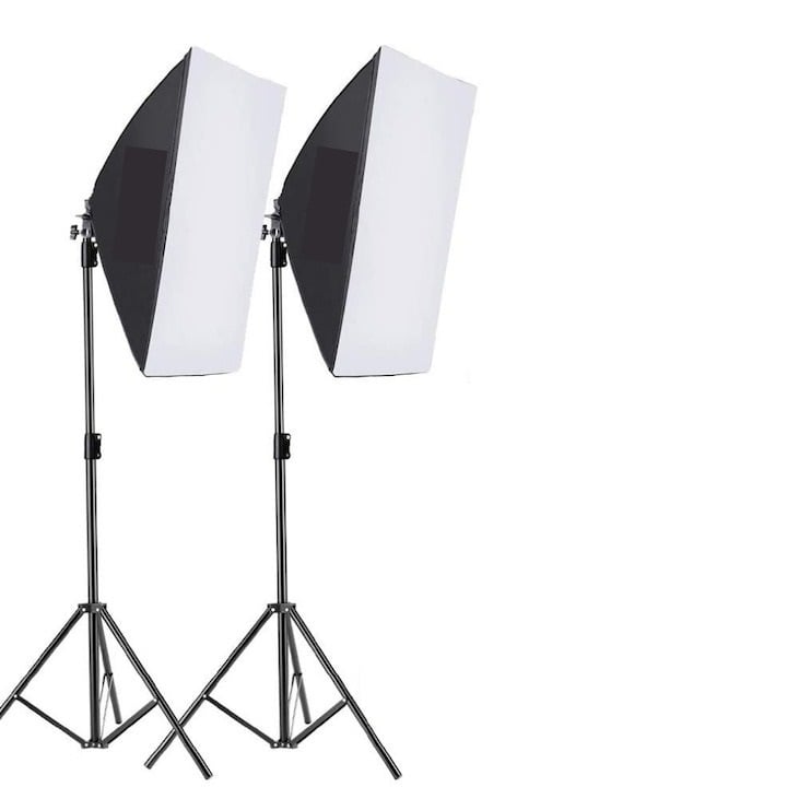 Kit de 2 softboxuri, 2 trepiezi reglabili 200 cm, fara becuri