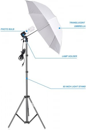 Kit de 2 umbrele albe, 2 trepiezi reglabili 200 cm, 2 becuri 150W [5]