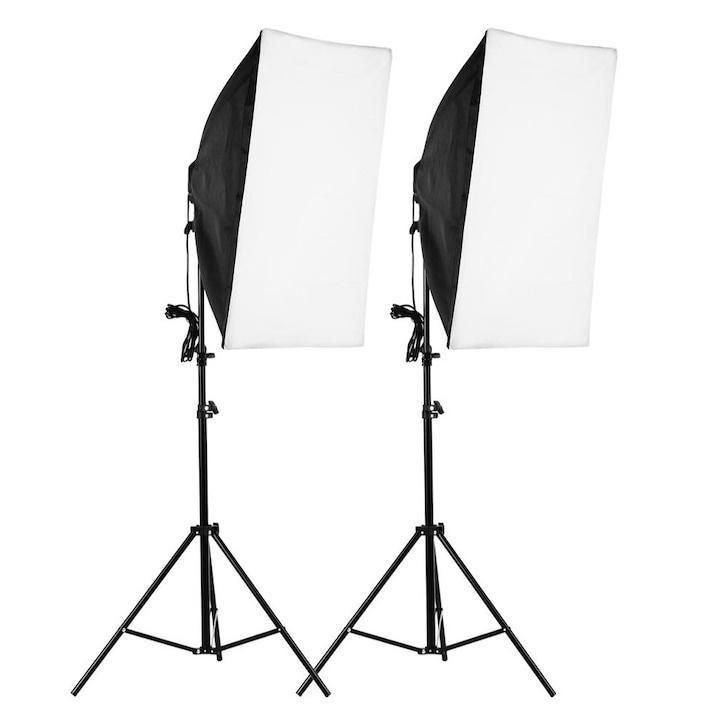 Kit iluminare foto-video cu 2 softbox-uri profesionale, lumina naturala 5500K, becuri 30W, stative 95-200 cm, negru [12]