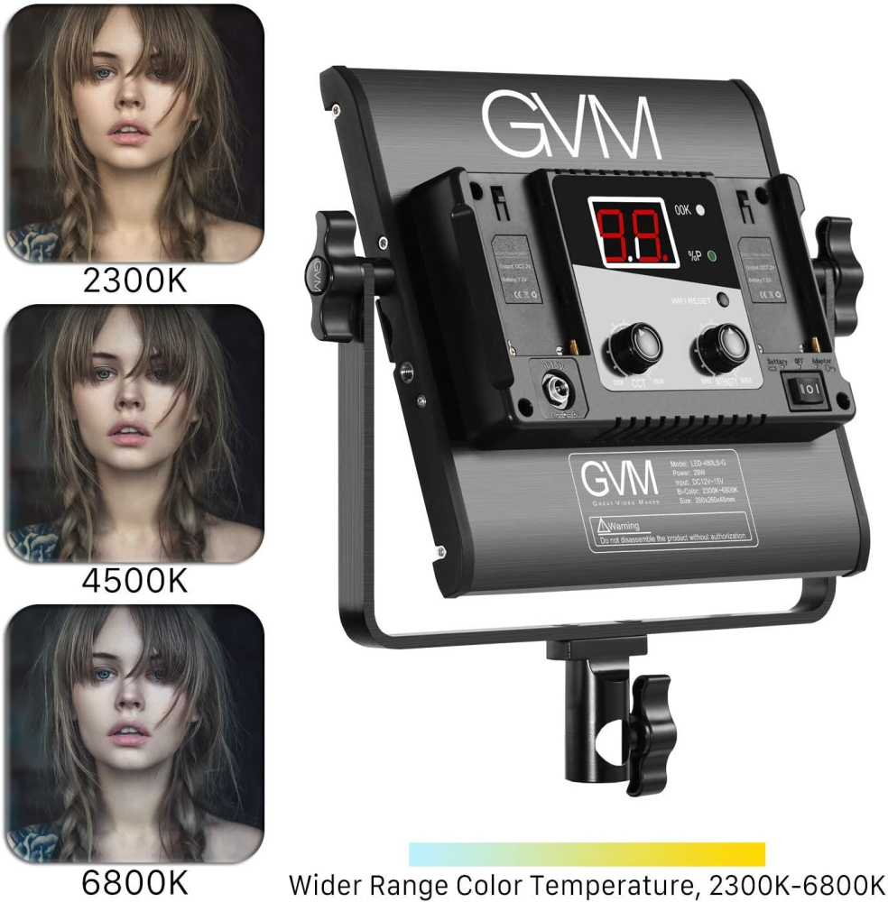 Kit iluminare foto-video GVM cu 2 panouri LED 480, CRI97+, TLCI97, 2300K-6800K, luminozitate reglabila, stative si geanta transport [6]