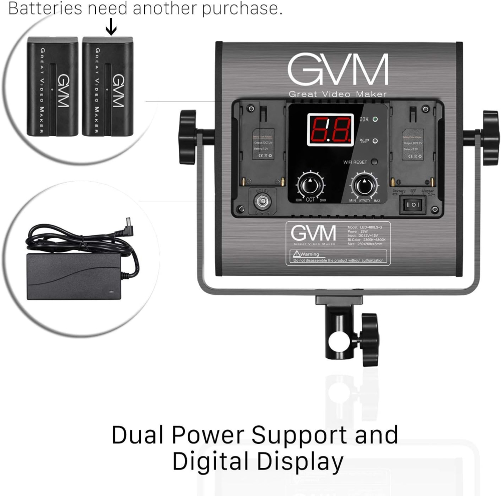 Kit iluminare foto-video GVM cu 2 panouri LED 480, CRI97+, TLCI97, 2300K-6800K, luminozitate reglabila, stative si geanta transport [4]