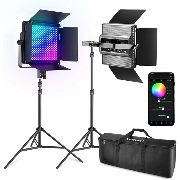 Kit iluminare profesionala RGB 60W cu 2 baterii NP-F970, geanta, incarcator dual rapid si mini trepied pentru smartphone, control prin aplicatie [25]