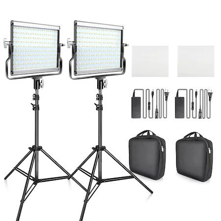 Kit 2 Panouri Bi Color 600 LED,trepiezi 200 cm inclusi,cabluri alimentare,gentute transport