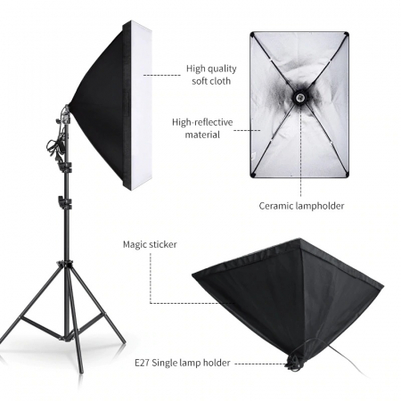 Kit studio foto,2 lumini softbox,suport fundal 2x3m,2 becuri 150W, panza fundal verde 2x3m [4]