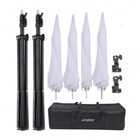 Kit de 4 umbrele, 2 albe, 2 negre 2 trepiezi reglabili 200 cm, 2 suporti pentru blitz, geanta de transport inclusa [4]