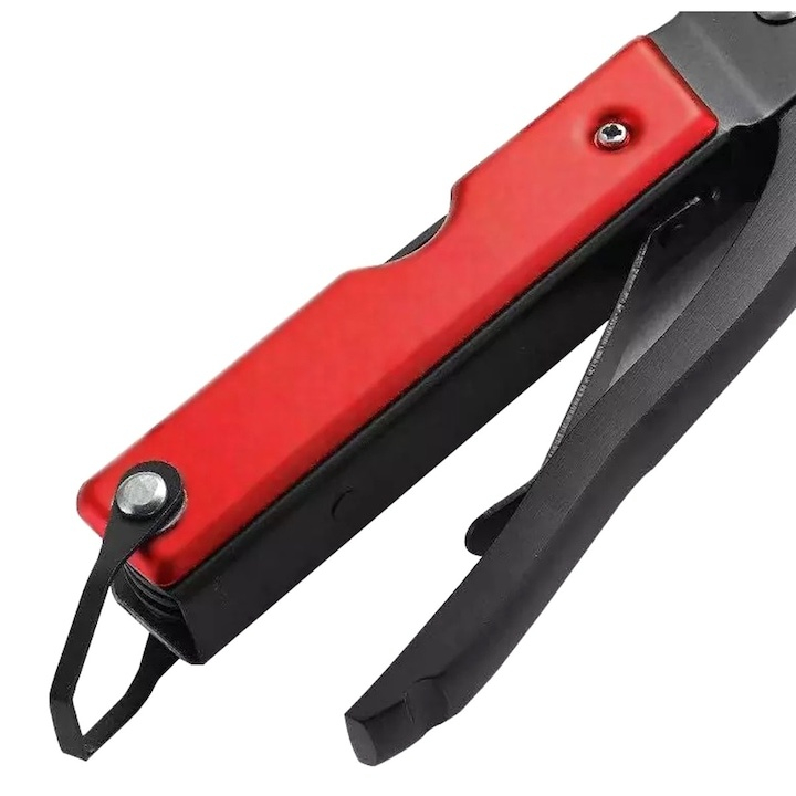 Kit multifunctional de camping si drumetii 17 in 1, set compact pliabil cu lanterna, briceag, busola, fluier si accesorii outdoor, rosu [7]