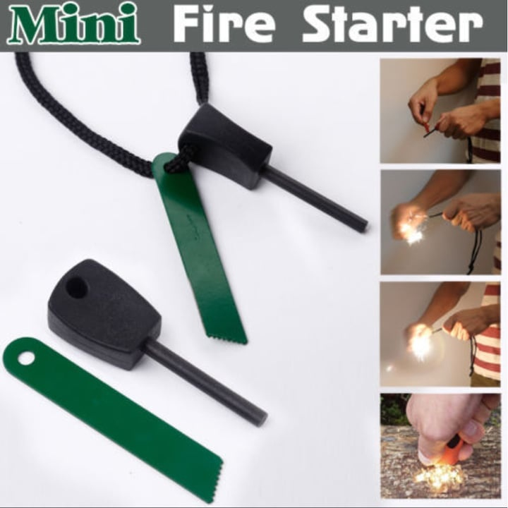 Kit pentru aprinderea focului, cu silex si miez dublu de magneziu, rezistent la apa, scantei pana la 3000°C, 10 cm, negru [4]