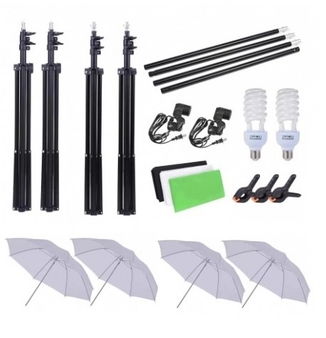 Kit studio foto,lumini,4 umbrele alb,negru,suport fundal 2x3m,2x bec 45W + 3 panze fundal multicolore [2]