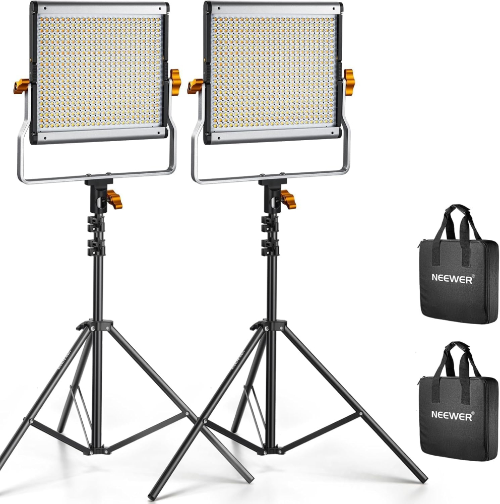 Kit profesional iluminare studio cu 2 panouri LED video, suporturi reglabile, difuzoare si genti transport, lumina bicolora 3200K-5600K, CRI 96+ [1]