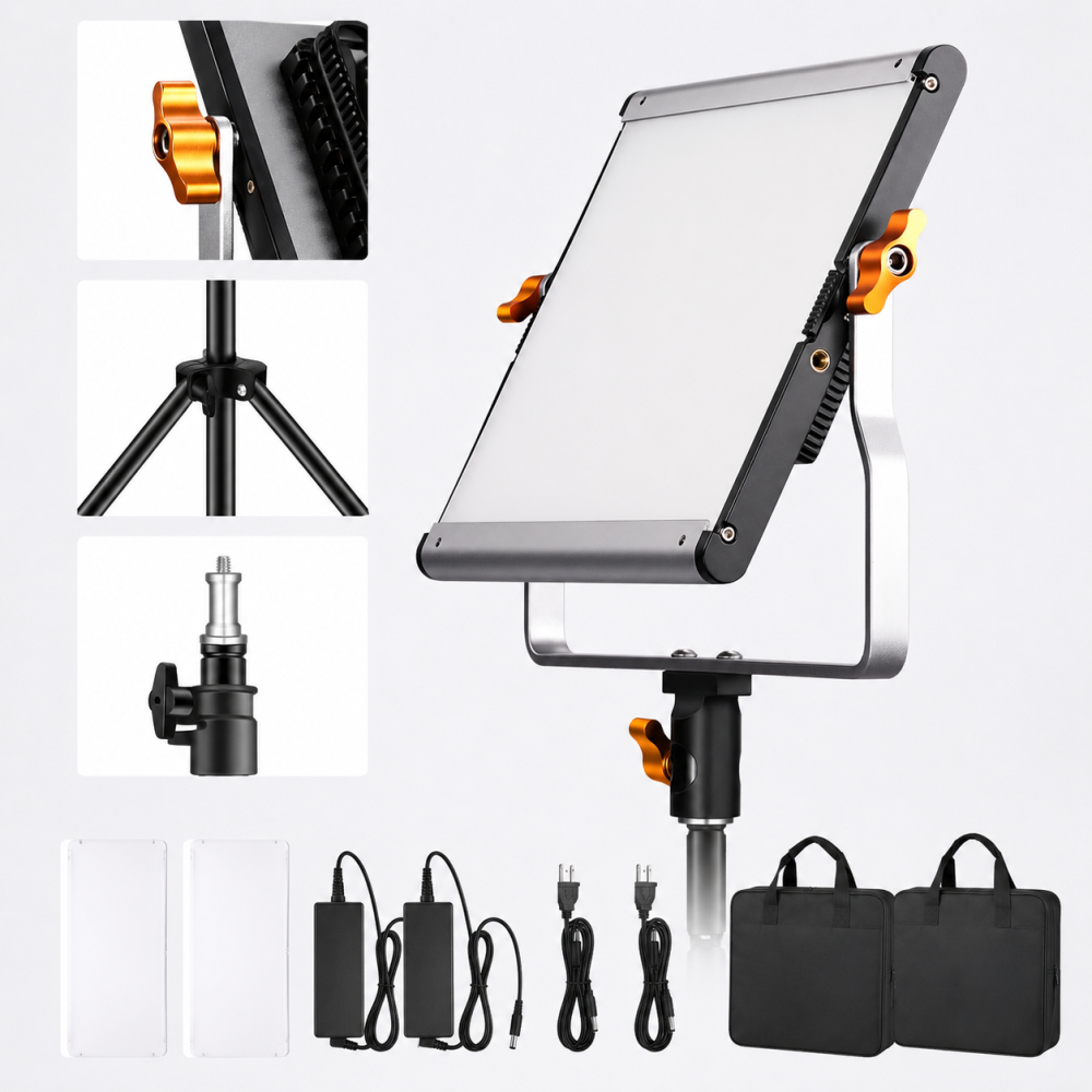 Kit profesional iluminare studio cu 2 panouri LED video, suporturi reglabile, difuzoare si genti transport, lumina bicolora 3200K-5600K, CRI 96+ [4]