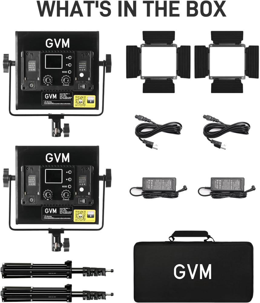 Kit profesional iluminare studio GVM 800D RGB cu 2 panouri LED, lentile optice, 19500 Lux la 0,5 m, 20 efecte de scena, CRI 97+, stative reglabile si geanta transport [3]
