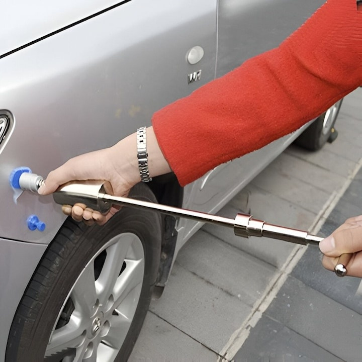 Kit reparare caroserie auto, cu ciocan inertial si 18 ventuze incluse, pentru indepartarea indoiturilor si loviturilor mici, actionare manuala, universal, metalic, argintiu [2]