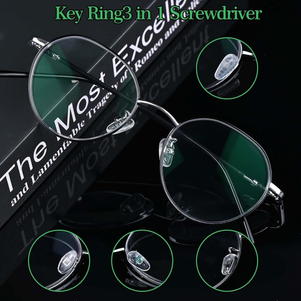 Kit reparare ochelari 126 piese, tampoane nazale, suruburi universale, surubelnita 3 in 1, penseta, laveta pentru lentile, cutie organizatoare [14]