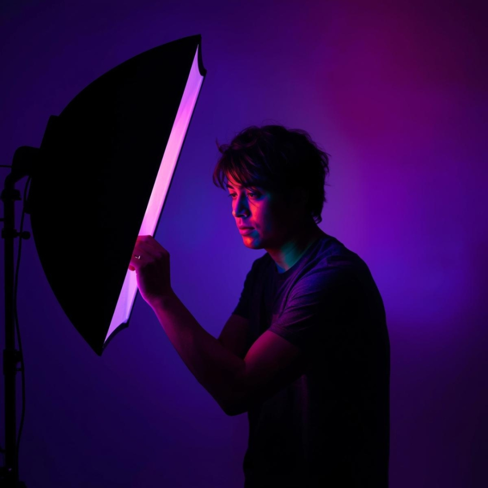 Kit softbox, 1 LED RGB E27, 50W, telecomanda si husa transport, pana la 200cm inaltime [5]