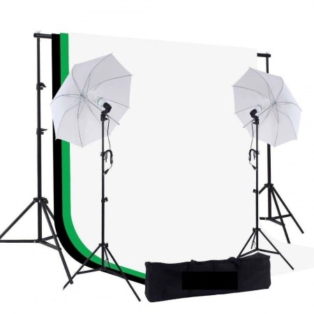 Kit studio foto,lumini,2 umbrele,suport fundal reglabil 2x3m + 3 panze fundal multicolore, 2x bec 150W [2]