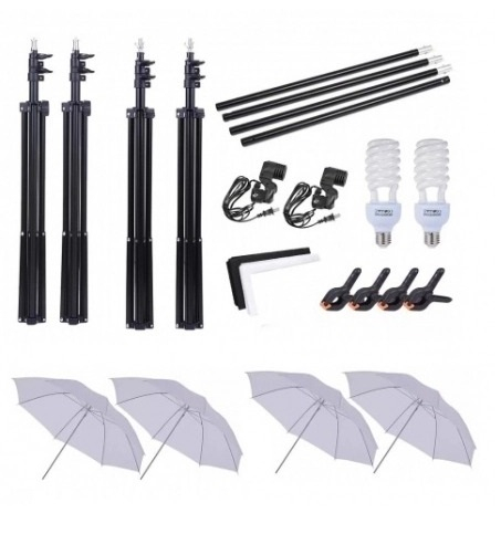 Kit studio foto,lumini,4 umbrele alb,negru,suport fundal reglabil 2x3m,2 becuri 45W, 2 panze fundal alb, negru [3]