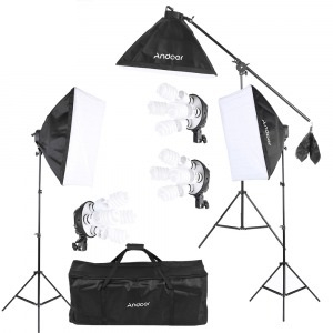 Kit studio foto, 3 lumini softbox, suport fundal 2x3m, 12x bec 135W, 3 panze fundal multicolore + geanta transport [8]