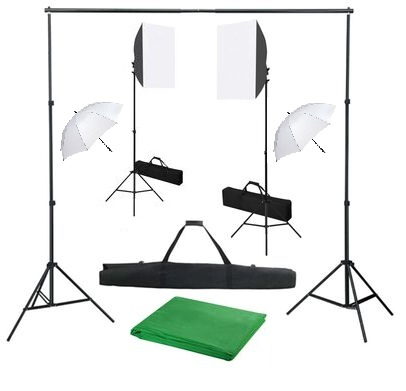 Kit studio foto,2 lumini softbox,2 umbrele,suport fundal 2x3m,4x bec 45W + genti de transport