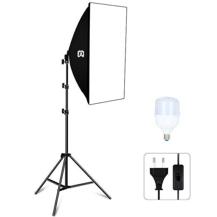 Kit studio foto, softbox 50 x 70 cm, 1 bec LED 30W 5700K, trepied 200 cm, geanta transport inclusa [2]
