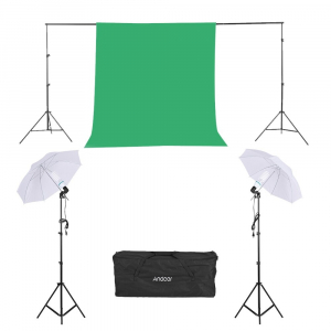 Kit studio foto,lumini,2 umbrele,suport fundal 2,6x3m,2x bec 135W,panza verde + geanta transport [3]
