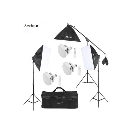Kit studio foto, 3 lumini softbox, suport fundal 2x3m, 3x bec 105W cu telecomanda, 3 panze fundal multicolore + geanta transport [2]