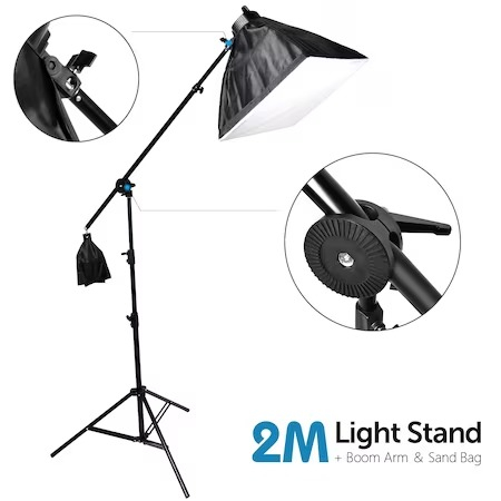 Kit foto studio,3 softbox,trepiezi 200 cm,4 panze de fundal,15x bec foto 45W,macara si geanta transport [3]