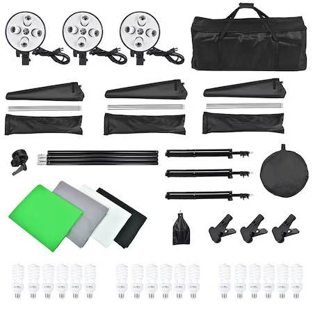 Kit foto studio,3 softbox,trepiezi 200 cm,4 panze de fundal,15x bec foto 45W,macara si geanta transport [2]