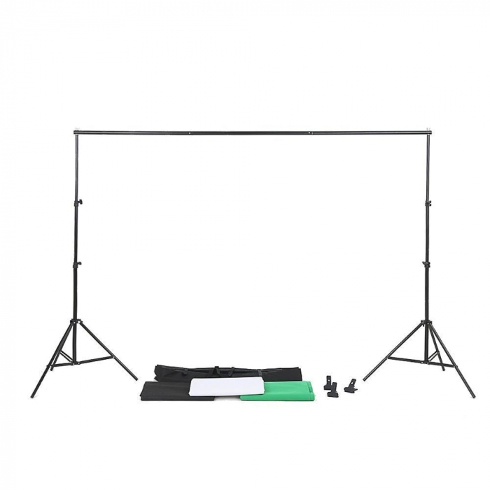 Suport foto studio reglabil 2x3m, clesti inclusi + 3 panze de fundal multicolore 2x3m [8]