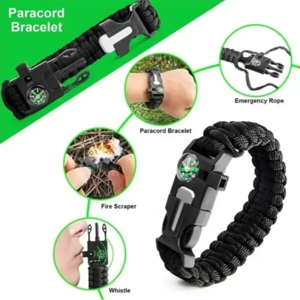 Kit supravietuire multifunctional 18 piese, camping si urgenta, busola, lanterna, cutit pliabil, paracord, patura termica, carcasa [8]