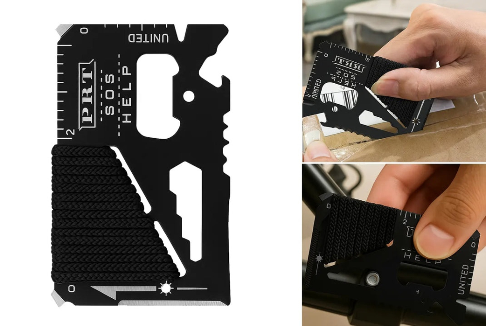 Kit supravietuire multifunctional pentru camping si urgente, trusa compacta cu cutit, lanterna, bratara paracord, busola, accesorii outdoor [2]