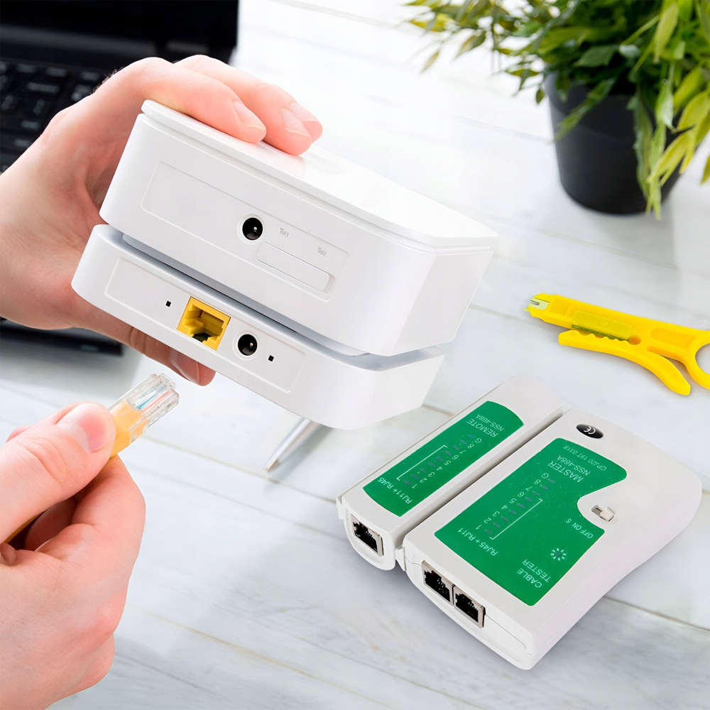 Kit tester cabluri de retea negru 146 piese, trusa sertizare RJ45 RJ11 RJ12, tester cabluri Ethernet, cleste sertizare, accesorii complete in husa [2]