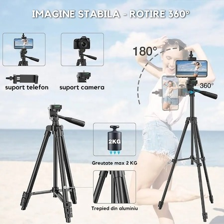 Kit Vlogging complet cu trepied inclus de 135 cm si telecomanda bluetooth [6]