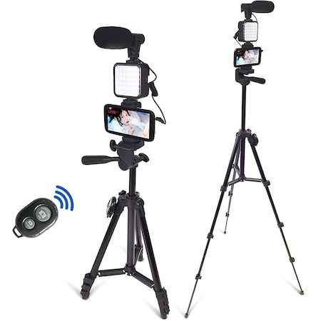 Kit Vlogging complet cu trepied inclus de 135 cm si telecomanda bluetooth [2]
