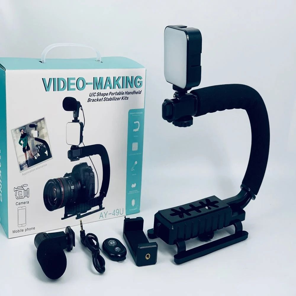 Kit vlogging complet pentru camera, telefon, trepied in forma de U, telecomanda bluetooth, microfon [7]