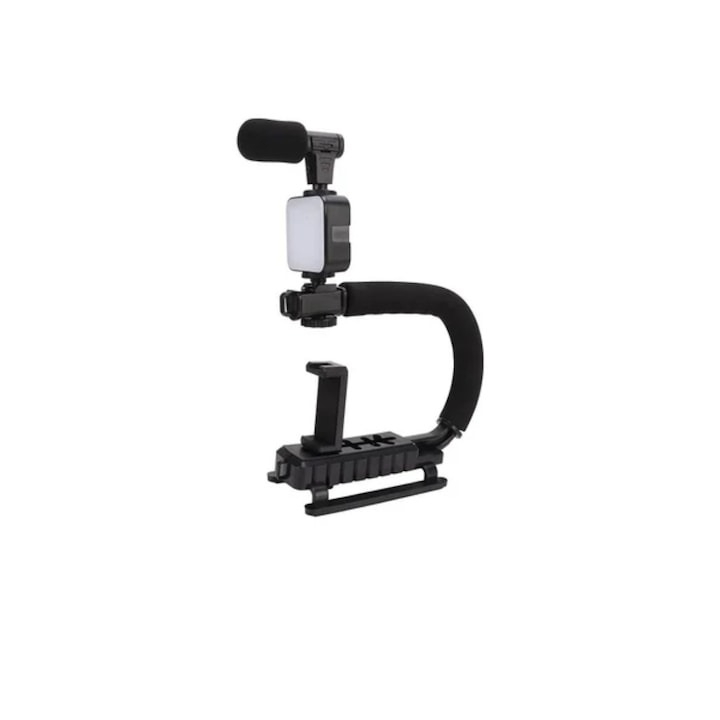 Kit vlogging complet pentru camera, telefon, trepied in forma de U, telecomanda bluetooth, microfon [5]