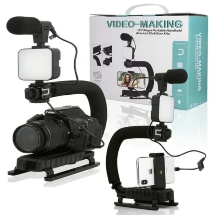 Kit vlogging complet pentru camera, telefon, trepied in forma de U, telecomanda bluetooth, microfon [2]