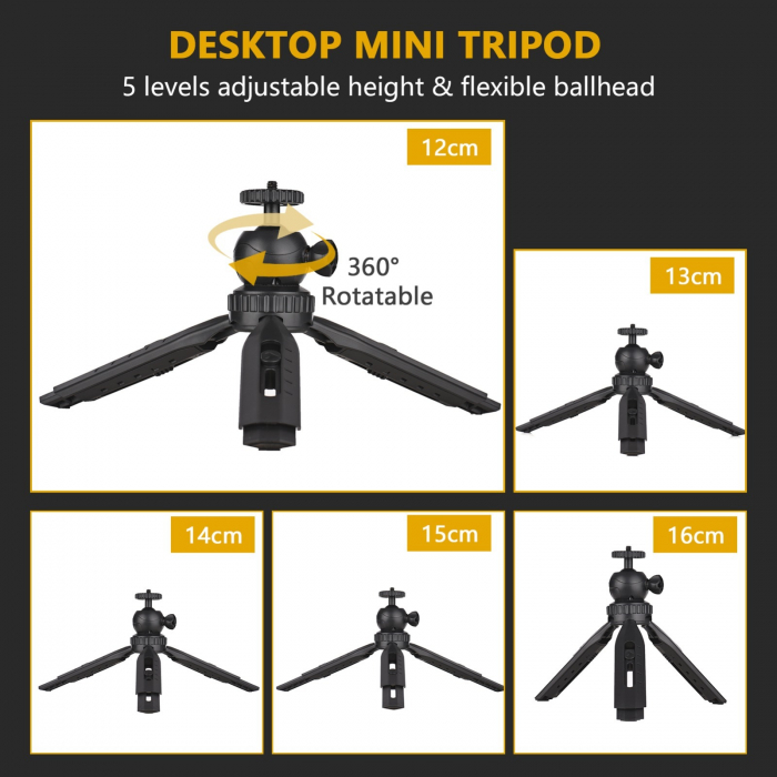 Kit vlogging profesional,trepied,suport telefon,microfon,mini panou LED + telecomanda Bluetooth - Andoer [6]