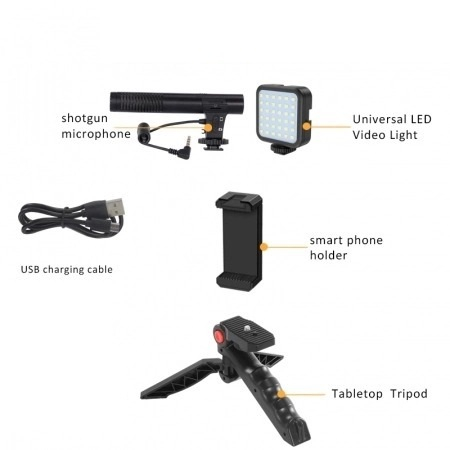 Kit vlogging universal pentru telefon,trepied flexibil,microfon,suport telefon,panou lumina LED [2]