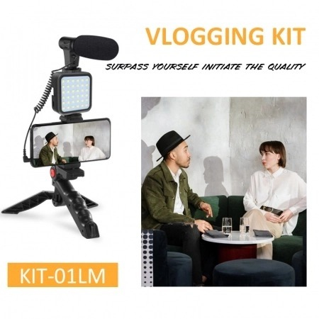 Kit vlogging universal pentru telefon,trepied flexibil,microfon,suport telefon,panou lumina LED [3]