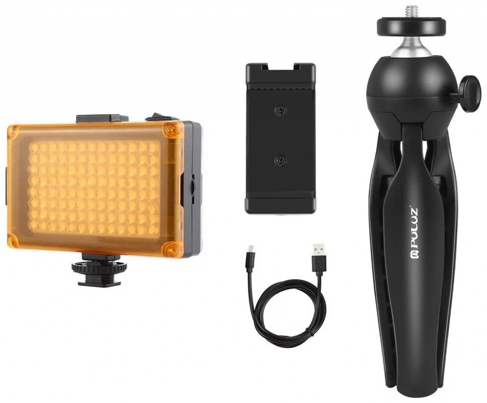 Kit vlogging pentru telefon, camera, mini panou LED inclus, trepied filet 1/4 si suport telefon cu patina [2]
