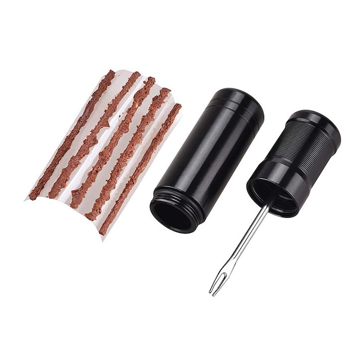 Kit vulcanizare auto pentru reparare anvelope, cauciuc/otel inoxidabil, 5 snururi, 1 unealta, usor de utilizat, 67x18 mm [8]